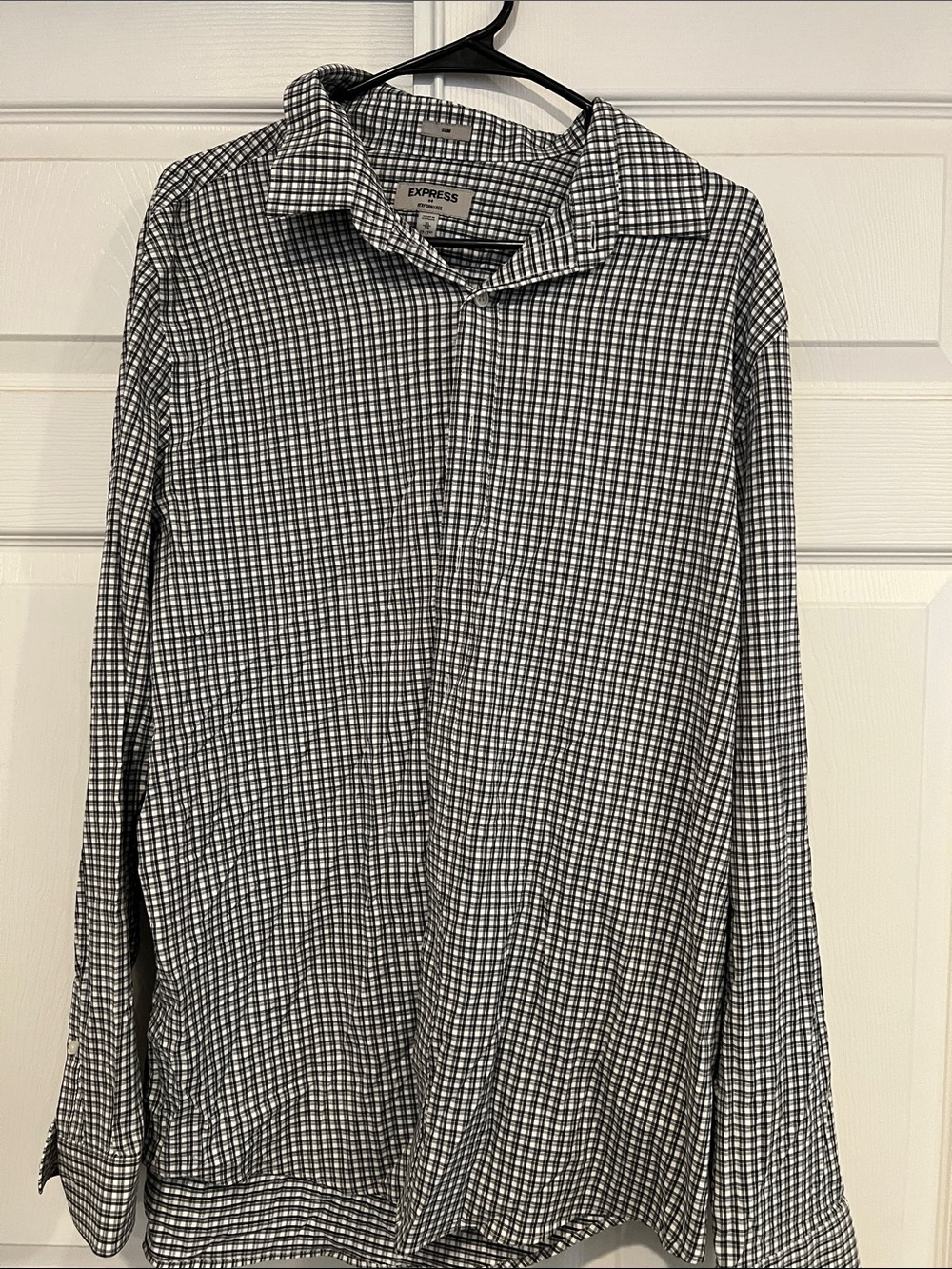 Express Men's Black & White Small Check Dress Shirt